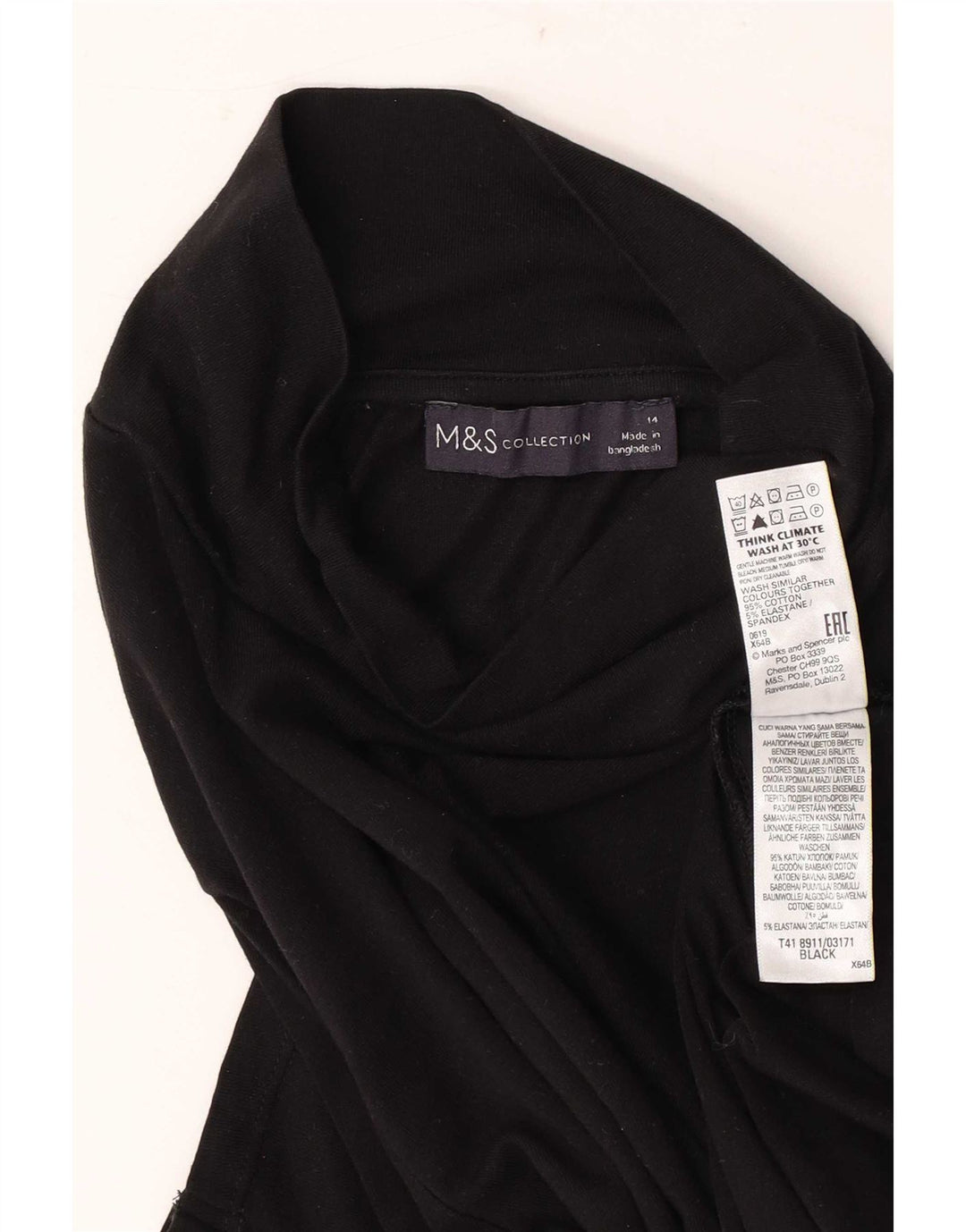 Женский топ с длинным рукавом Marks & Spencer UK 14, средний черный хлопок