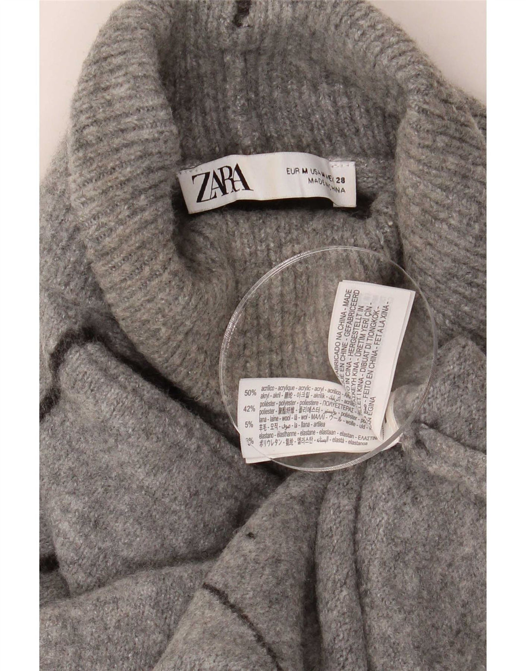 Женский свободный джемпер с высоким воротником Zara UK 14, средний серый акрил