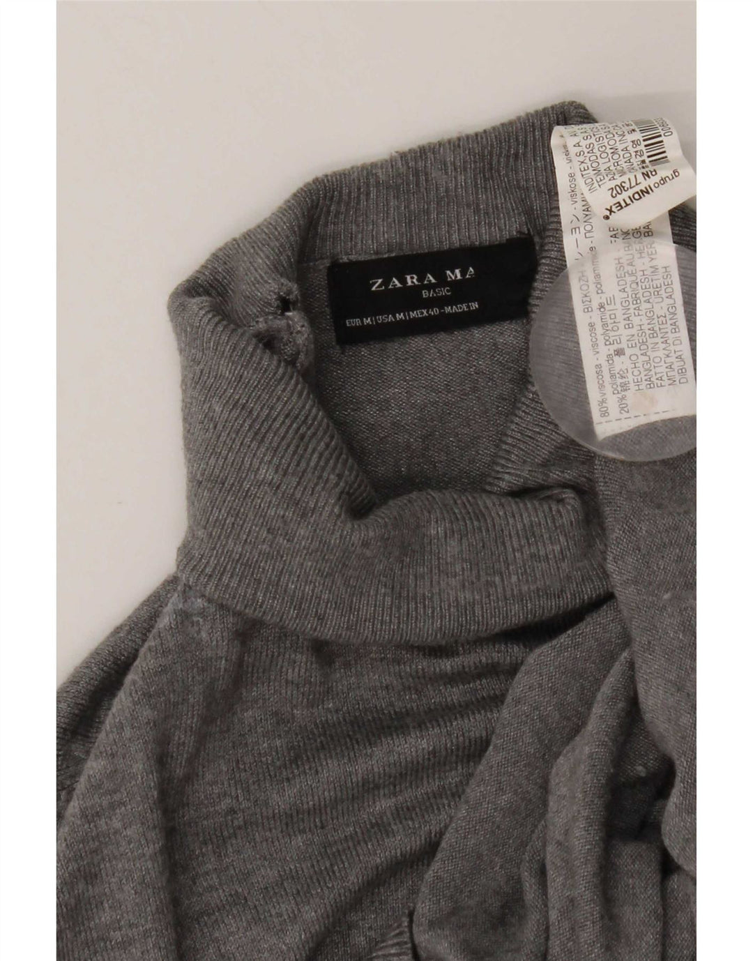 Мужской джемпер с высоким воротником Zara, средний серый вискозный свитер