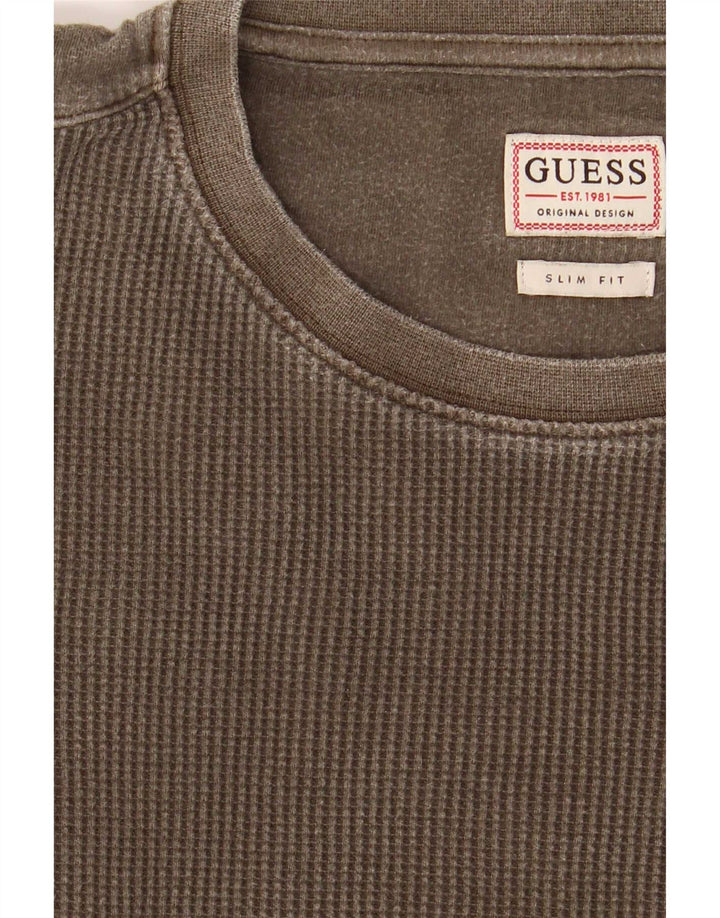 Мужской приталенный топ Guess с длинными рукавами, средний хаки