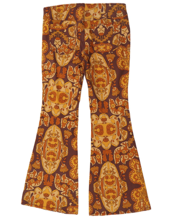 Винтажные женские повседневные брюки-клеш, Великобритания, 18 XL W36 L33, коричневые с геометрическим рисунком
