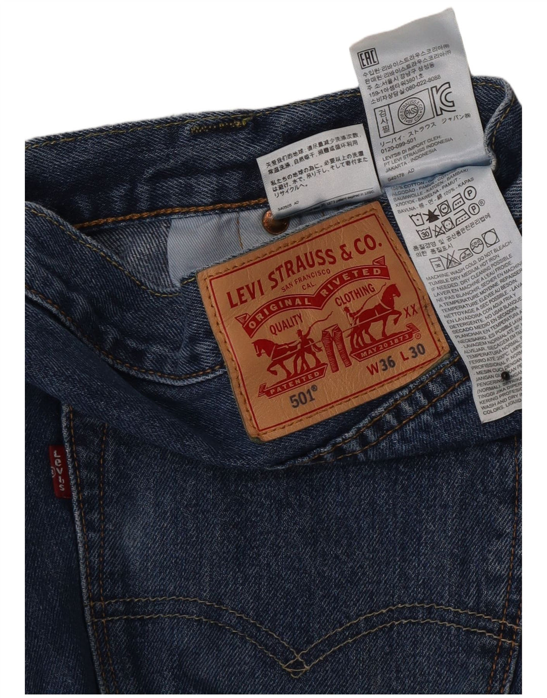 Мужские прямые джинсы Levi's 501 стандартного кроя W36 L30 синие, хлопок
