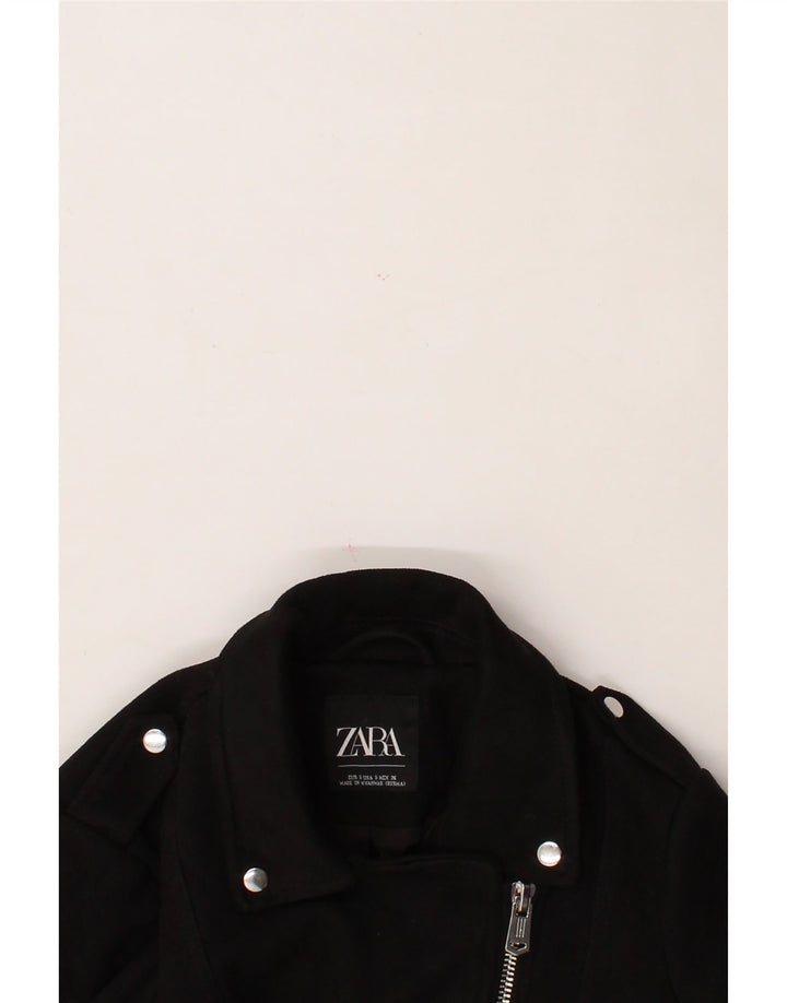 ZARA Womens Crop Bomber Jacket UK 10 Small Black Biker Vintage Zara and Second-Hand Zara from Messina Hembry 