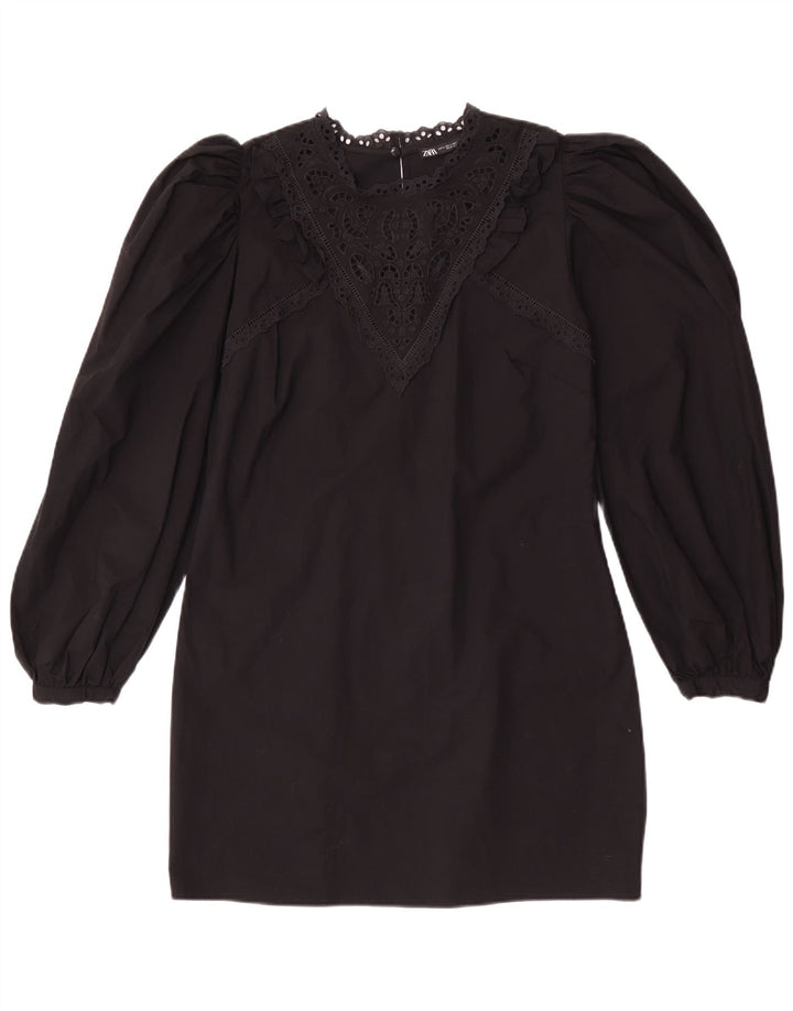 Женское платье прямого кроя с длинными рукавами Zara UK 14, большое черное