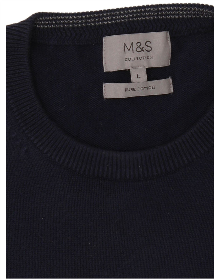 Мужской джемпер с круглым вырезом Marks & Spencer, большой темно-синий хлопковый свитер