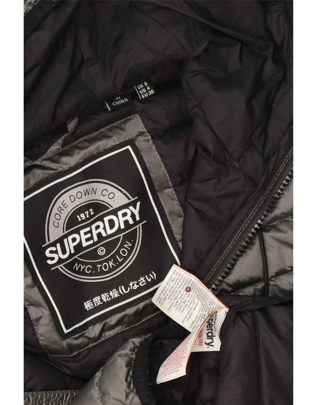 Женская утепленная куртка с капюшоном Superdry UK 8, маленький серый полиэстер
