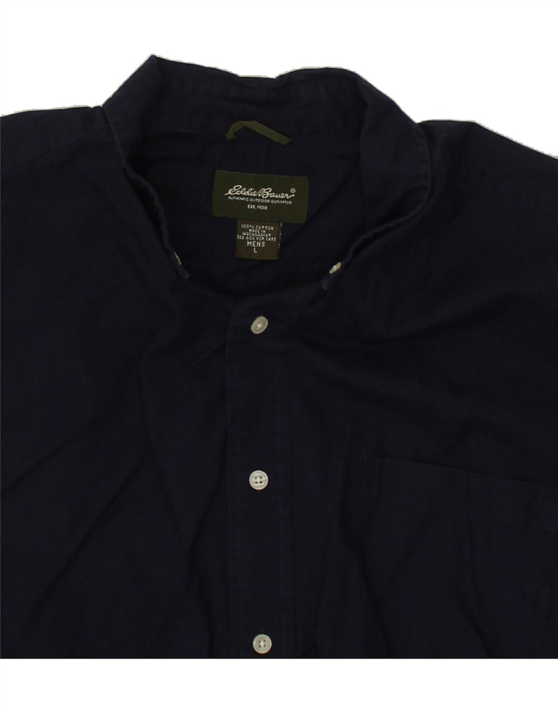 EDDIE BAUER Mens Short Sleeve Shirt Large Navy Blue Cotton | Vintage Eddie Bauer | Thrift | Second-Hand Eddie Bauer | Used Clothing | Messina Hembry 