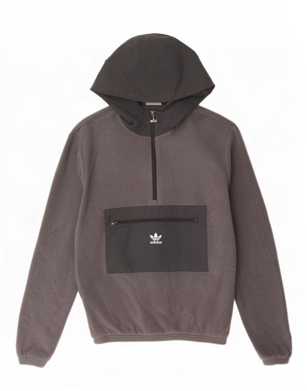 Мужской флисовый джемпер Adidas с капюшоном на молнии XS, серый полиэстер с цветными блоками