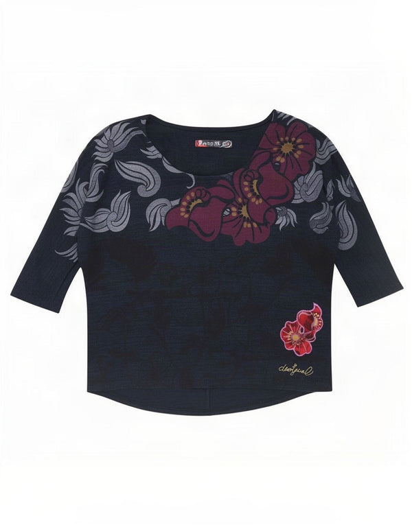 Женский свободный топ Desigual с рукавом 3/4, Великобритания 14, средний темно-синий с цветочным принтом