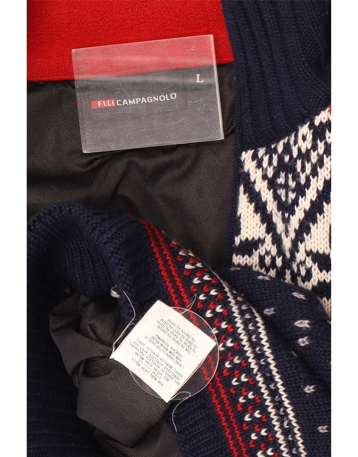 Мужской кардиган Campagnolo, большой темно-синий шерстяной свитер Fair Isle