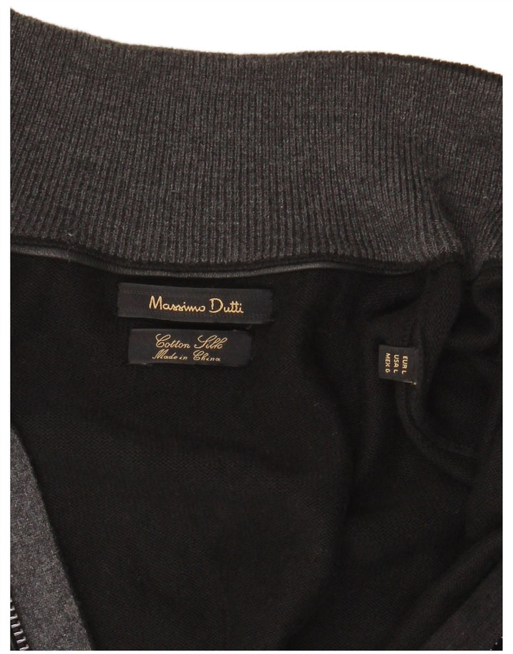 Мужской кардиган с молнией Massimo Dutti, большой черный хлопковый свитер