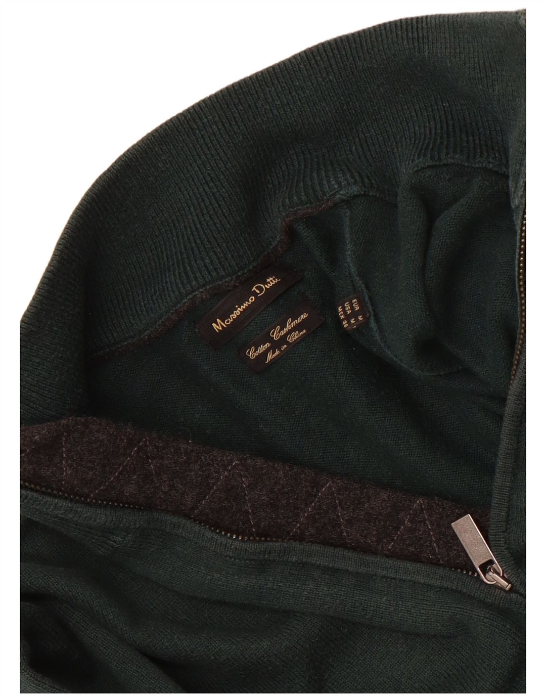 Мужской джемпер с воротником на молнии Massimo Dutti, средний зеленый хлопковый свитер