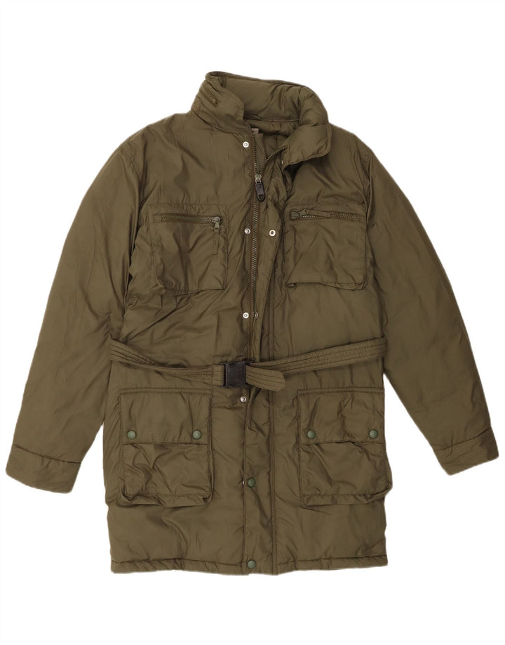 ALBERTO ASPESI Женское стеганое пальто с капюшоном UK 14 Средний Хаки Полиэстер