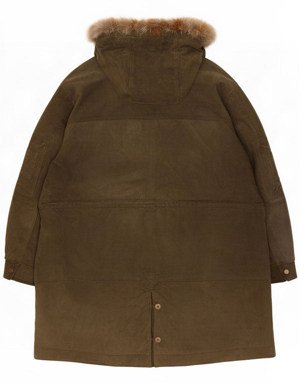 Винтажная женская замшевая парка с капюшоном, Великобритания, 24, 4XL, кожа цвета хаки