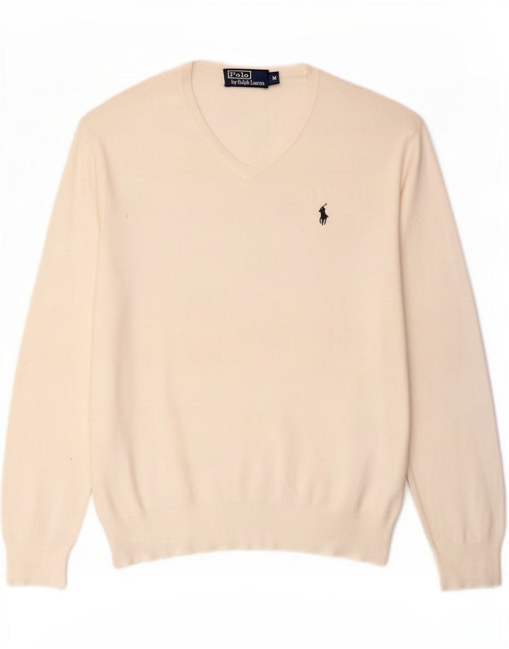 Мужской джемпер с v-образным вырезом Polo Ralph Lauren, средний белый хлопковый свитер