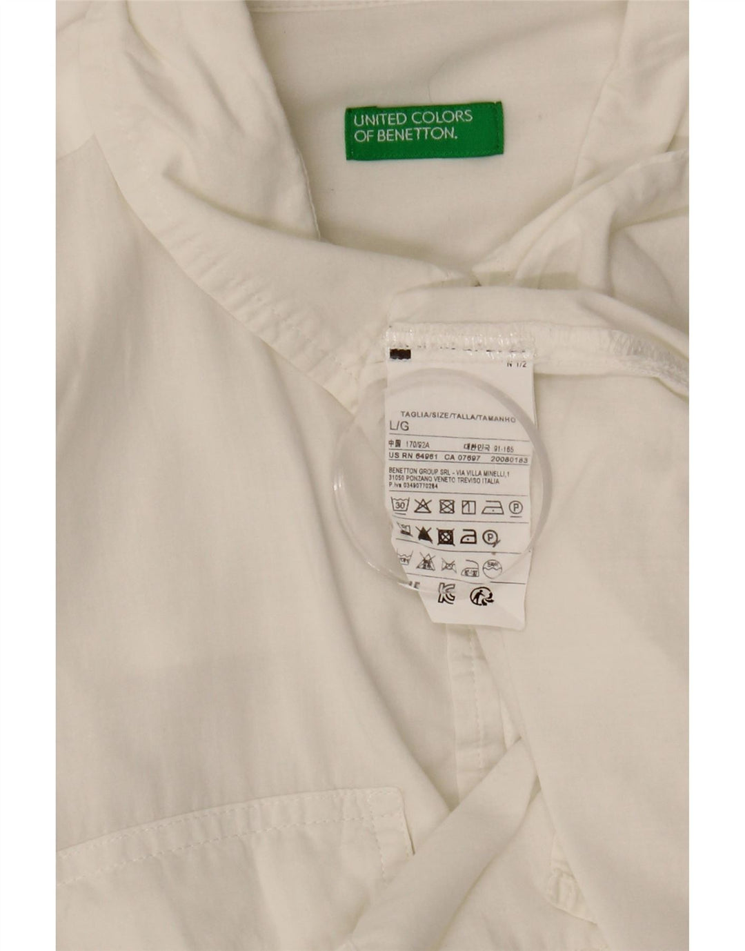 Женская укороченная рубашка оверсайз BENETTON UK 16, большой белый хлопок