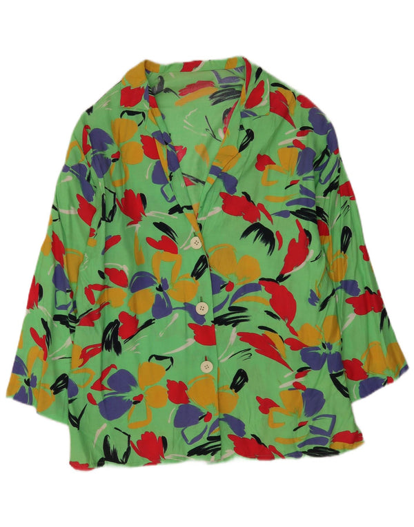 Винтажный женский кардиган, топ UK 14, средний зеленый с цветочным принтом