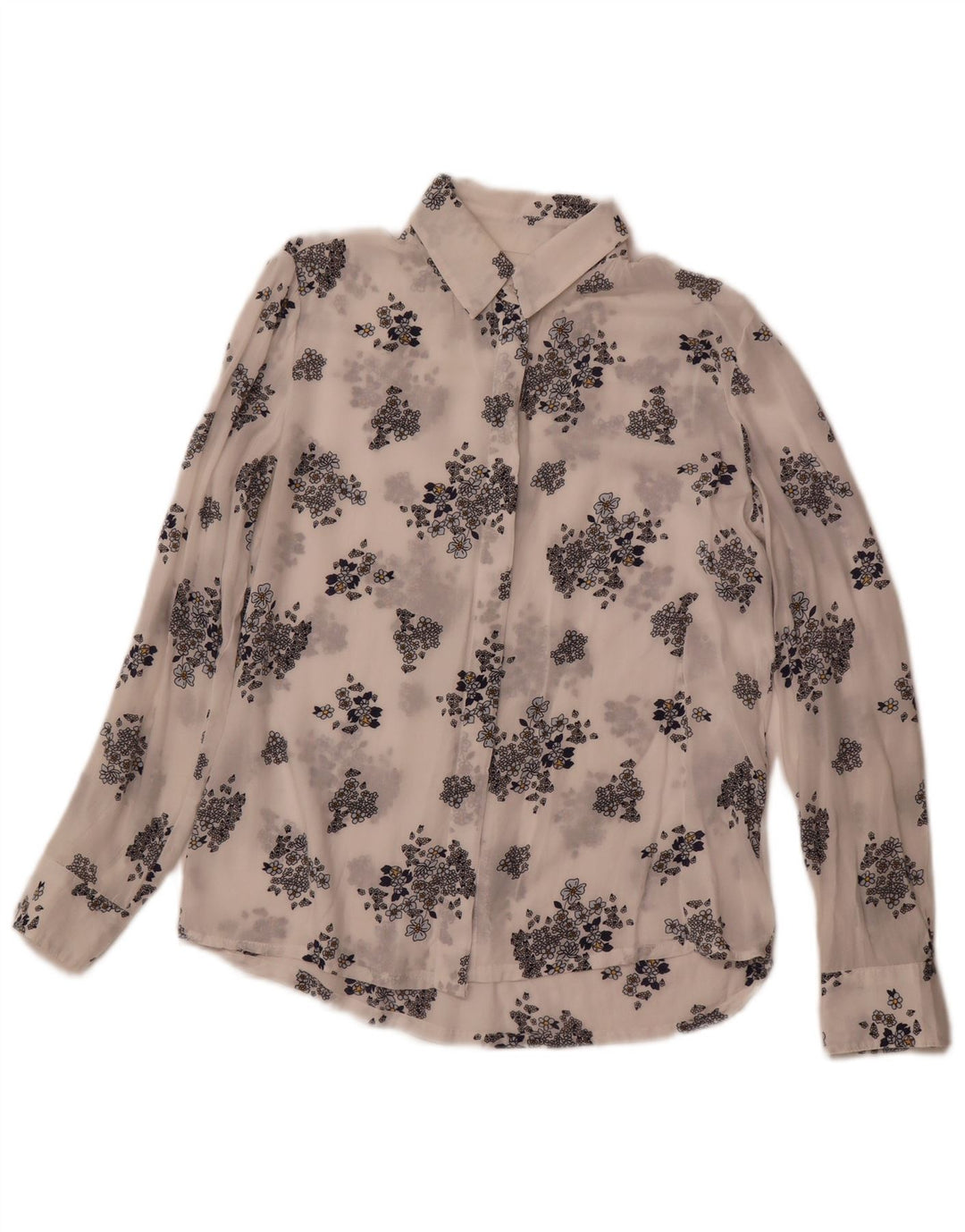 Женская прозрачная рубашка BENETTON UK 6 XS из модала белого цвета с цветочным принтом