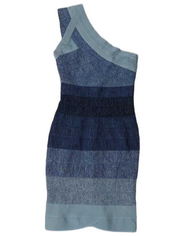 Женское облегающее платье на одно плечо Herve Leger UK 4 XS, синее вискоза