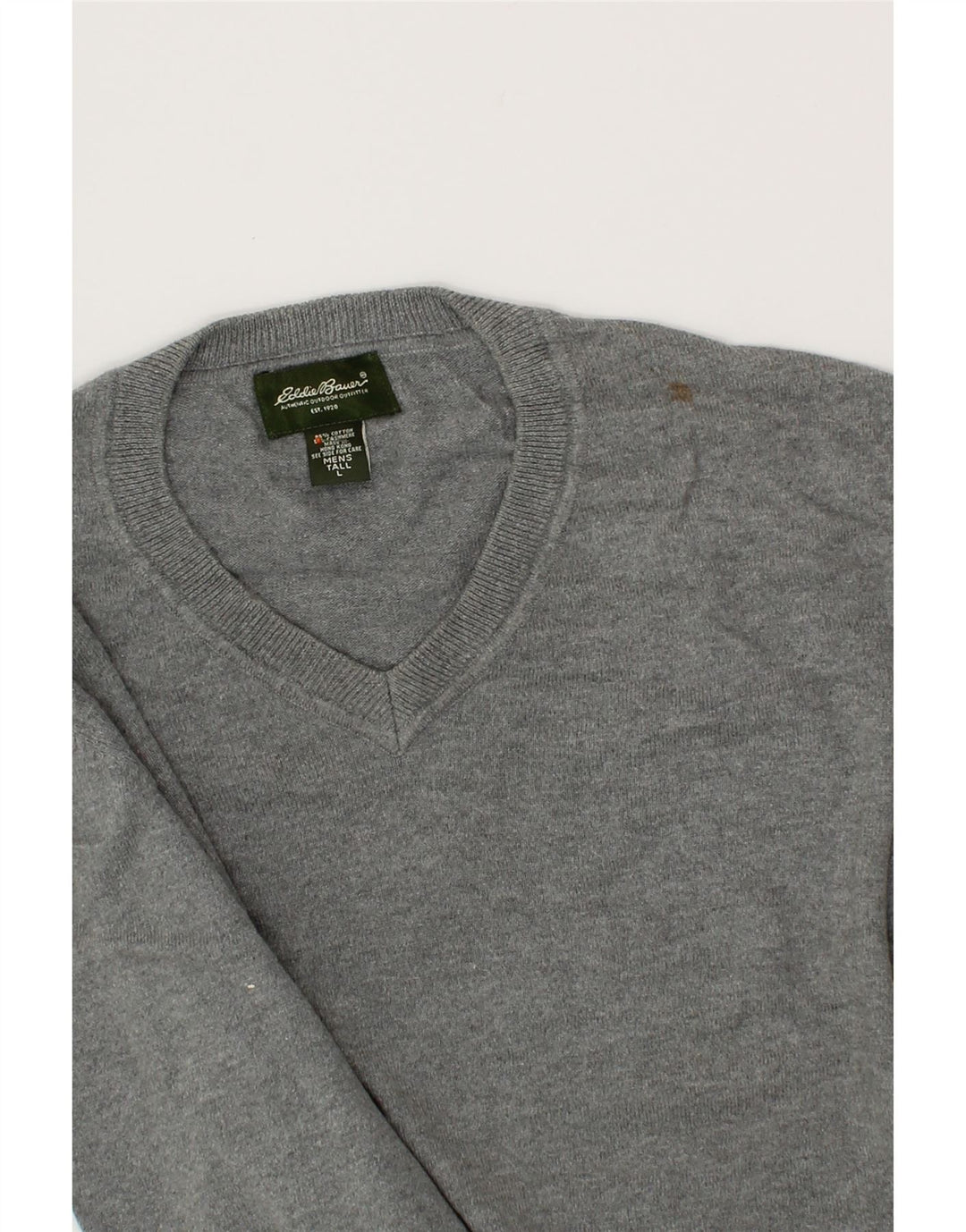 EDDIE BAUER Mens V-Neck Jumper Sweater Large Grey Cotton Vintage Eddie Bauer and Second-Hand Eddie Bauer from Messina Hembry 
