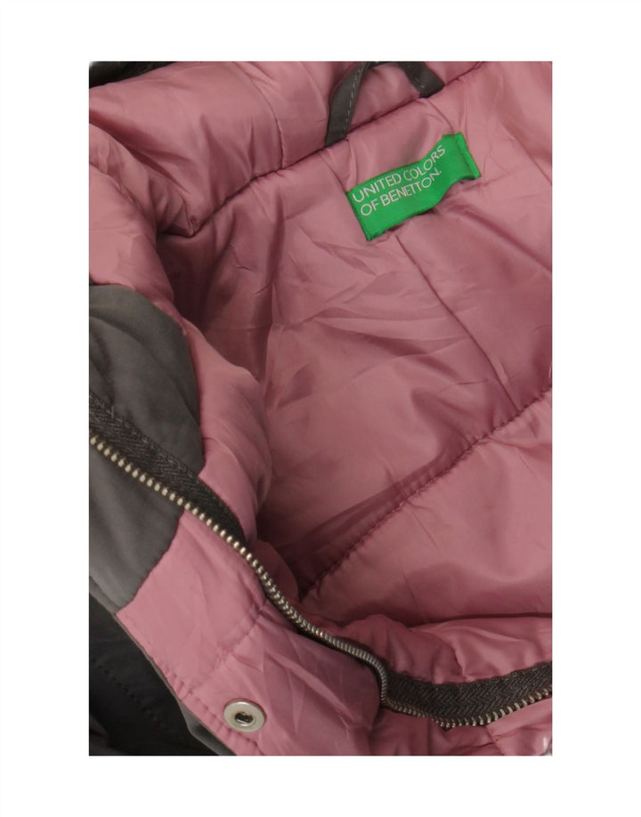 Женское стеганое пальто с капюшоном Benetton UK 14, большое, серое