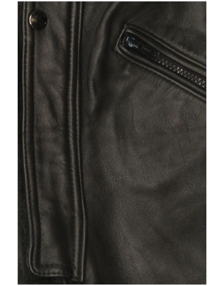 ВИНТАЖНЫЙ женский кожаный комбинезон без рукавов UK 12, средний черный кожаный