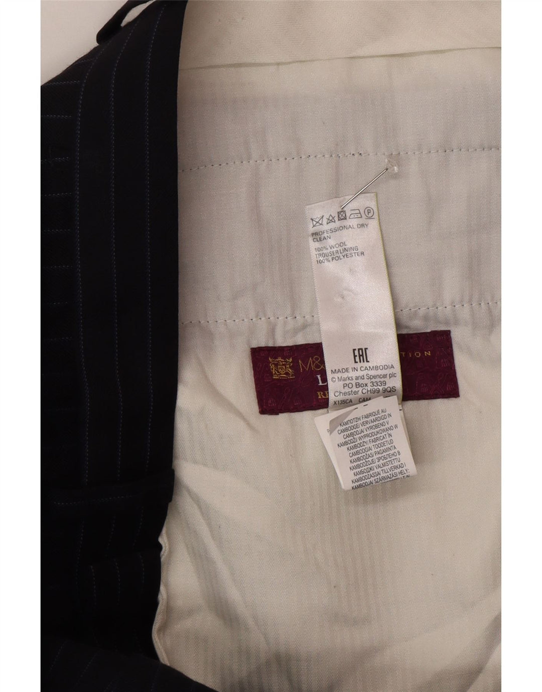 Мужские костюмные брюки классического кроя Marks & Spencer W34 L31 темно-синие в полоску