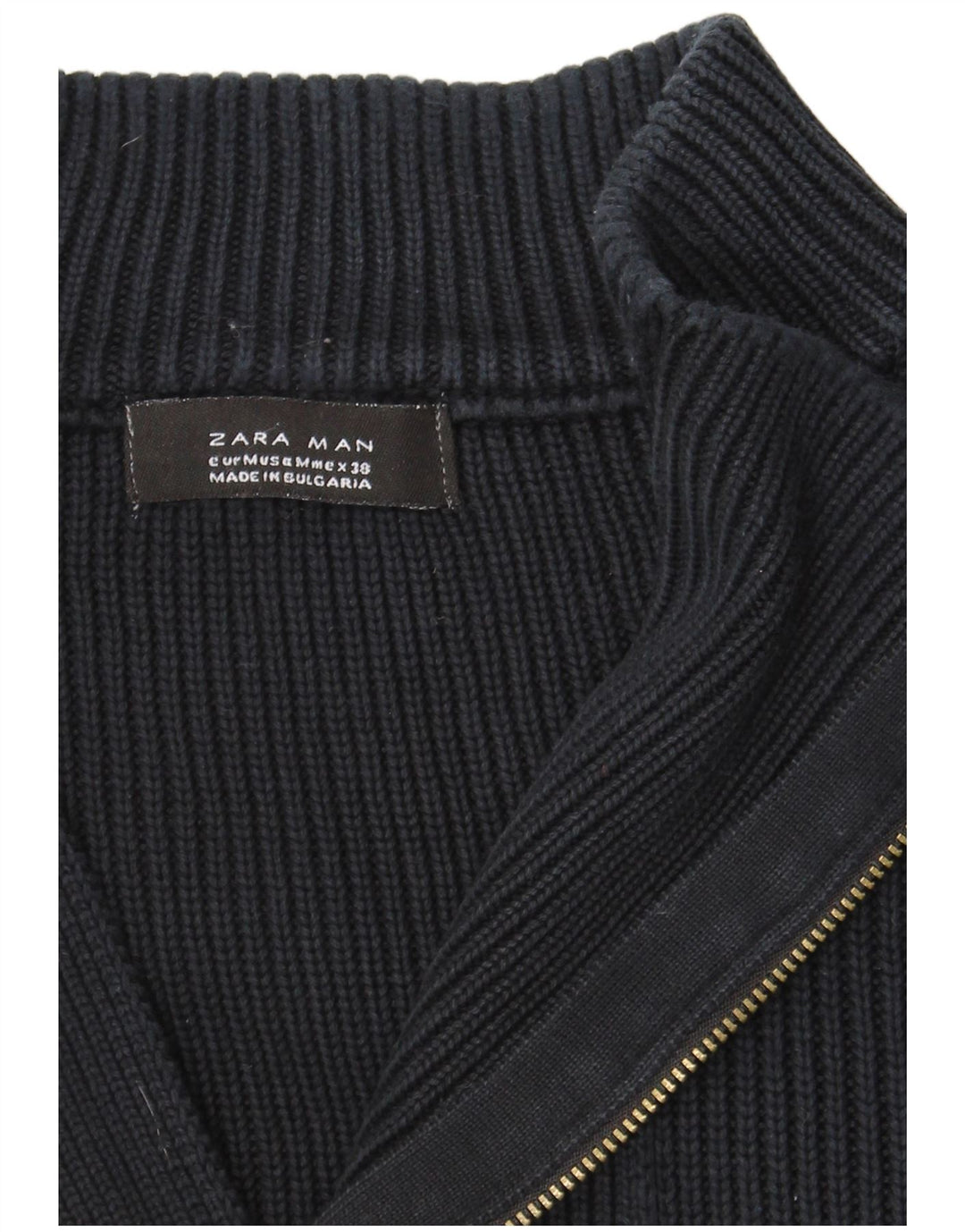 Мужской джемпер с воротником на молнии ZARA, средний темно-синий