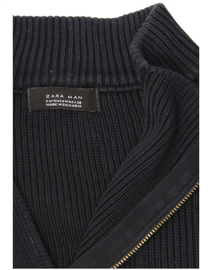 Мужской джемпер с воротником на молнии ZARA, средний темно-синий