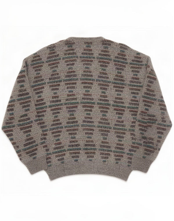 Vintage Mens V-Neck Jumper Sweater IT 56 XL Grey Geometric