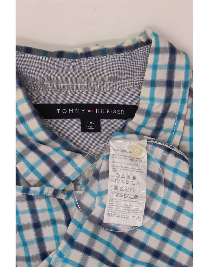 Мужская рубашка с коротким рукавом Tommy Hilfiger, большая синяя клетка, хлопок