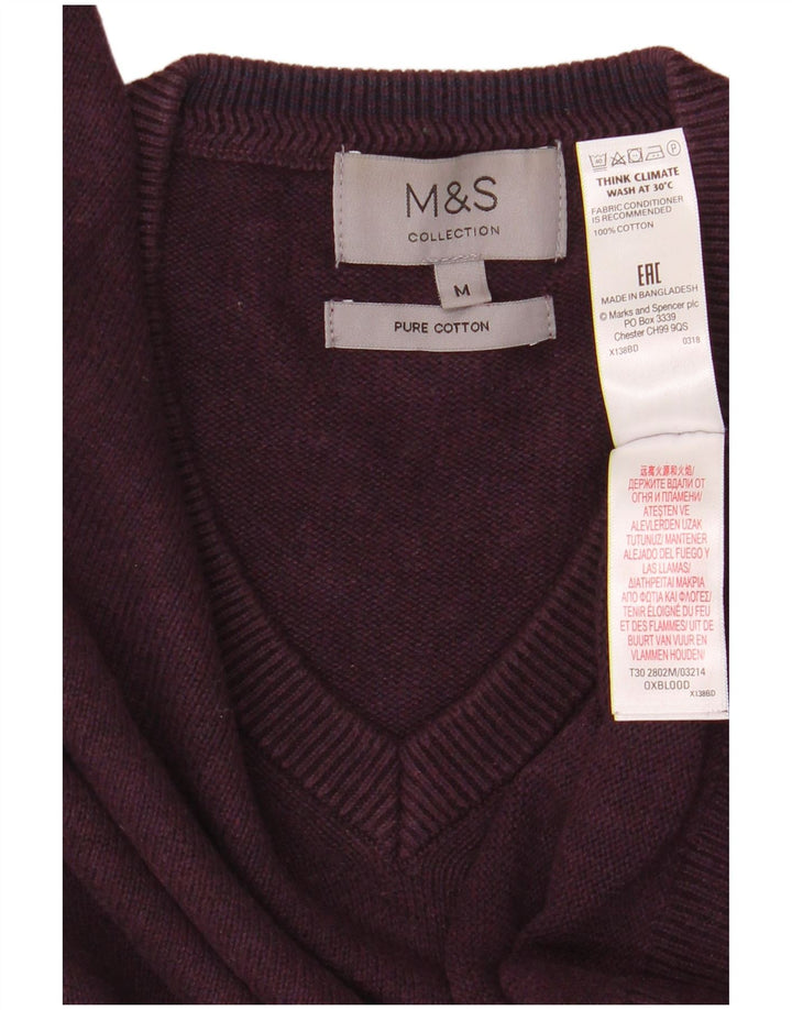 Мужской джемпер с v-образным вырезом Marks & Spencer, средний бордовый хлопковый свитер