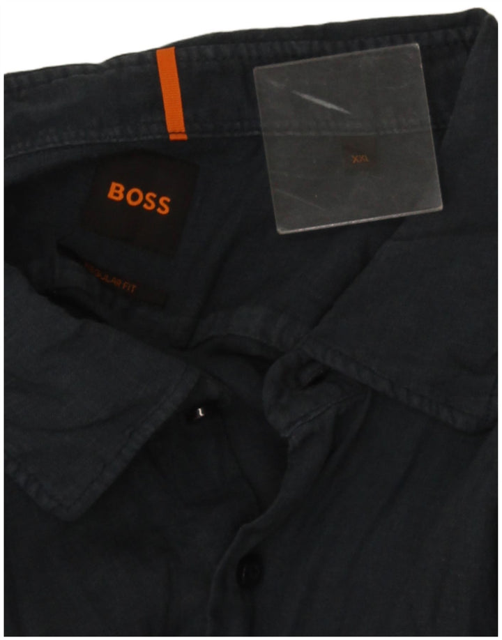Мужская рубашка стандартного кроя с коротким рукавом Hugo Boss 2XL темно-синяя