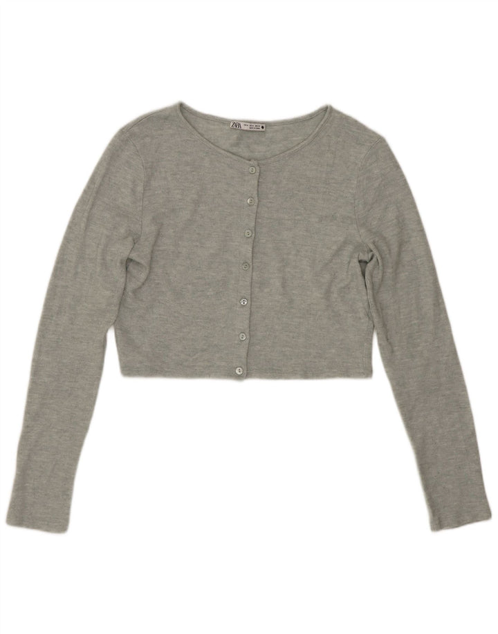 Женский укороченный кардиган Zara UK 12, средний серый в крапинку