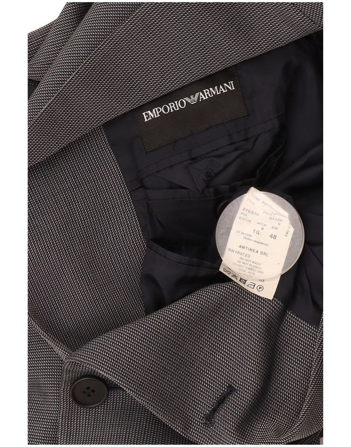Мужской пиджак Emporio Armani на 3 пуговицах IT 48, маленький темно-синий в клетку, шерстяной