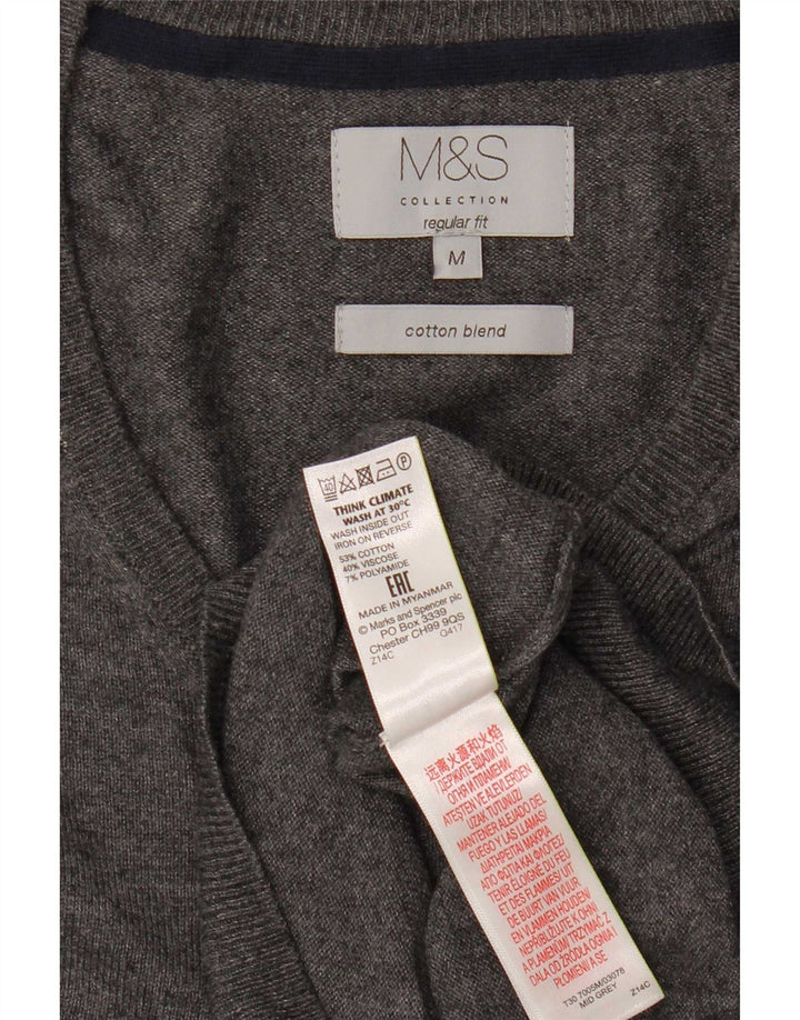 Мужской джемпер с v-образным вырезом Marks & Spencer среднего серого цвета, хлопковый