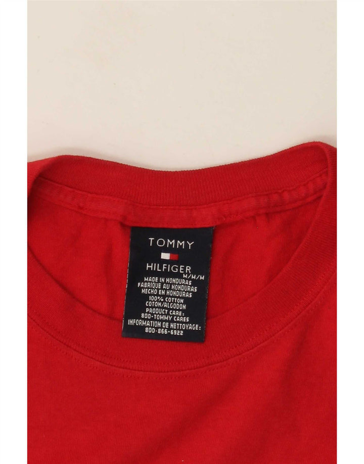 Мужская футболка с рисунком Tommy Hilfiger, хлопковый топ среднего красного цвета