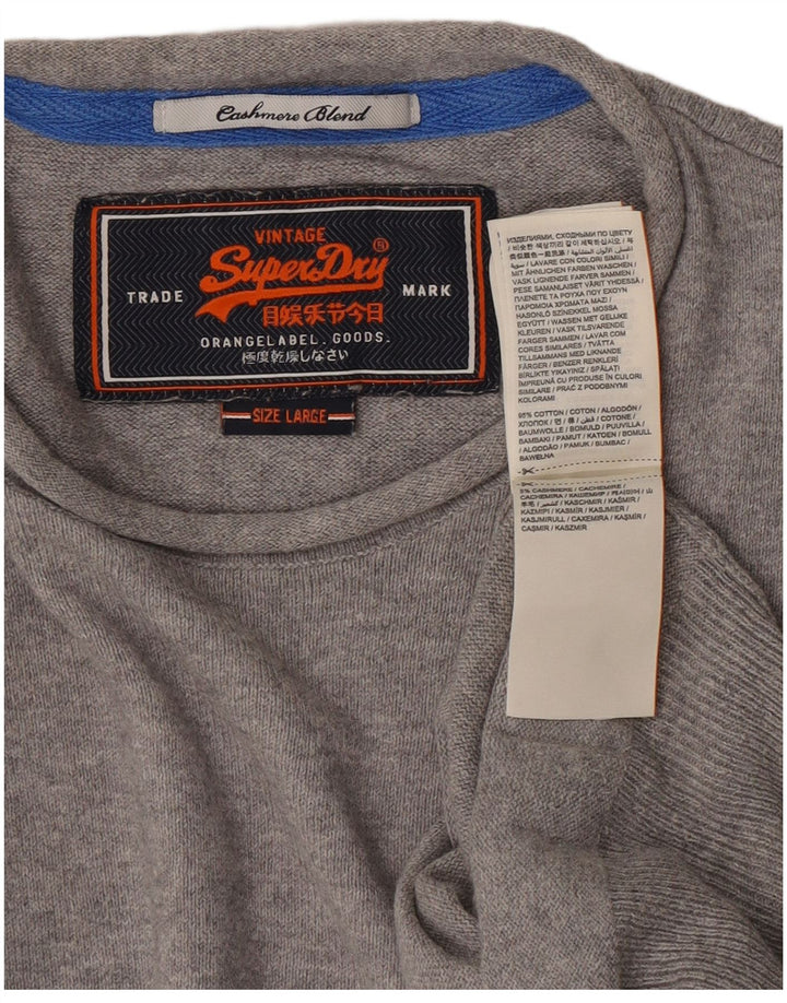 Мужской джемпер с круглым вырезом Superdry, большой серый хлопковый свитер
