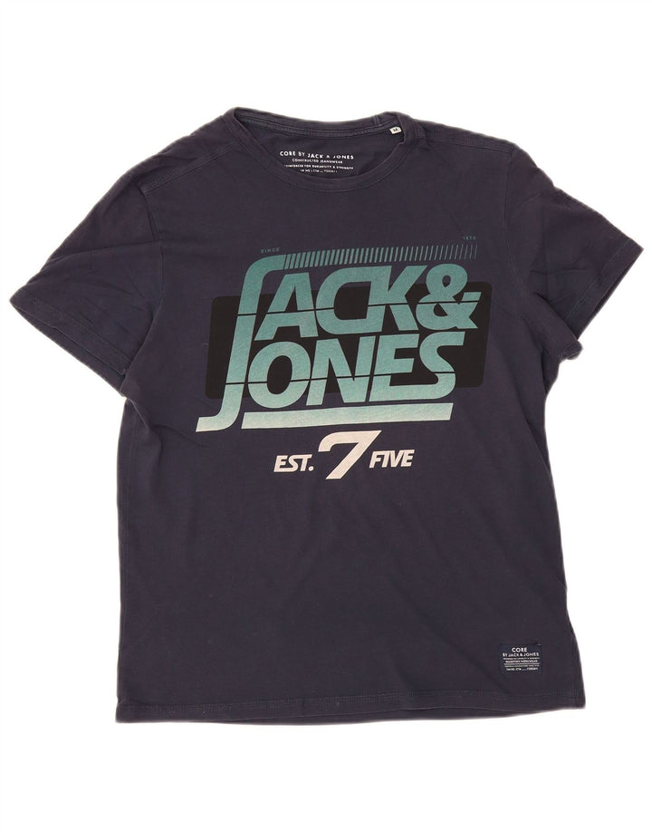 Мужская футболка с рисунком JACK & JONES, топ среднего размера, темно-синий, хлопок
