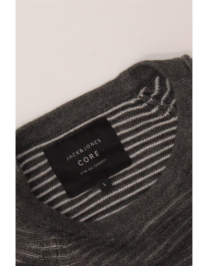 Мужской джемпер с круглым вырезом JACK & JONES, большой серый в тонкую полоску
