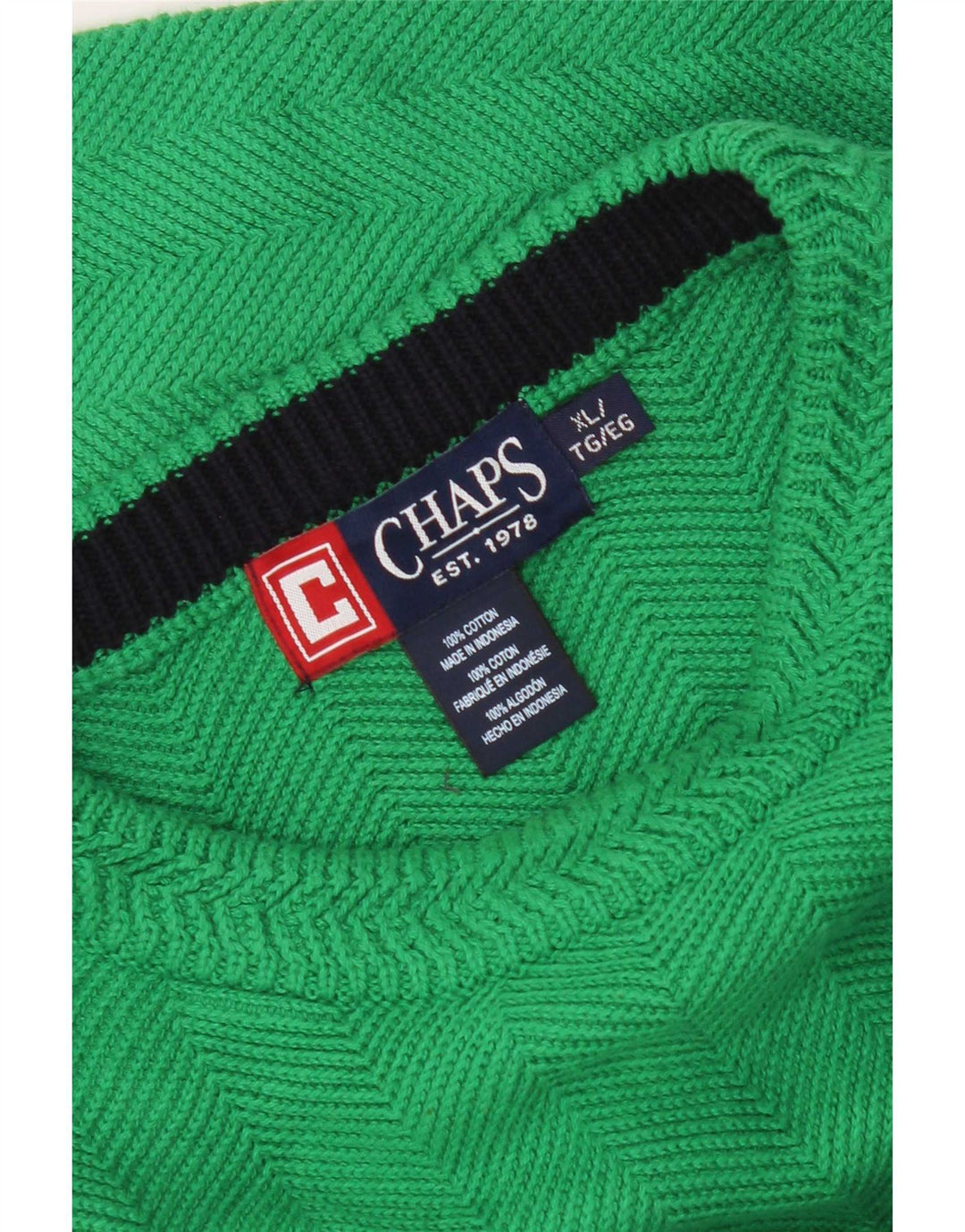 Мужской джемпер с круглым вырезом Chaps XL, зеленый хлопок с узором «в елочку»