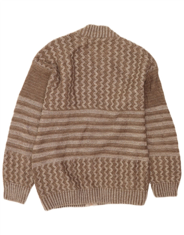 Винтажный мужской кардиган с графическим рисунком, большой коричневый лоскутный шерстяной свитер