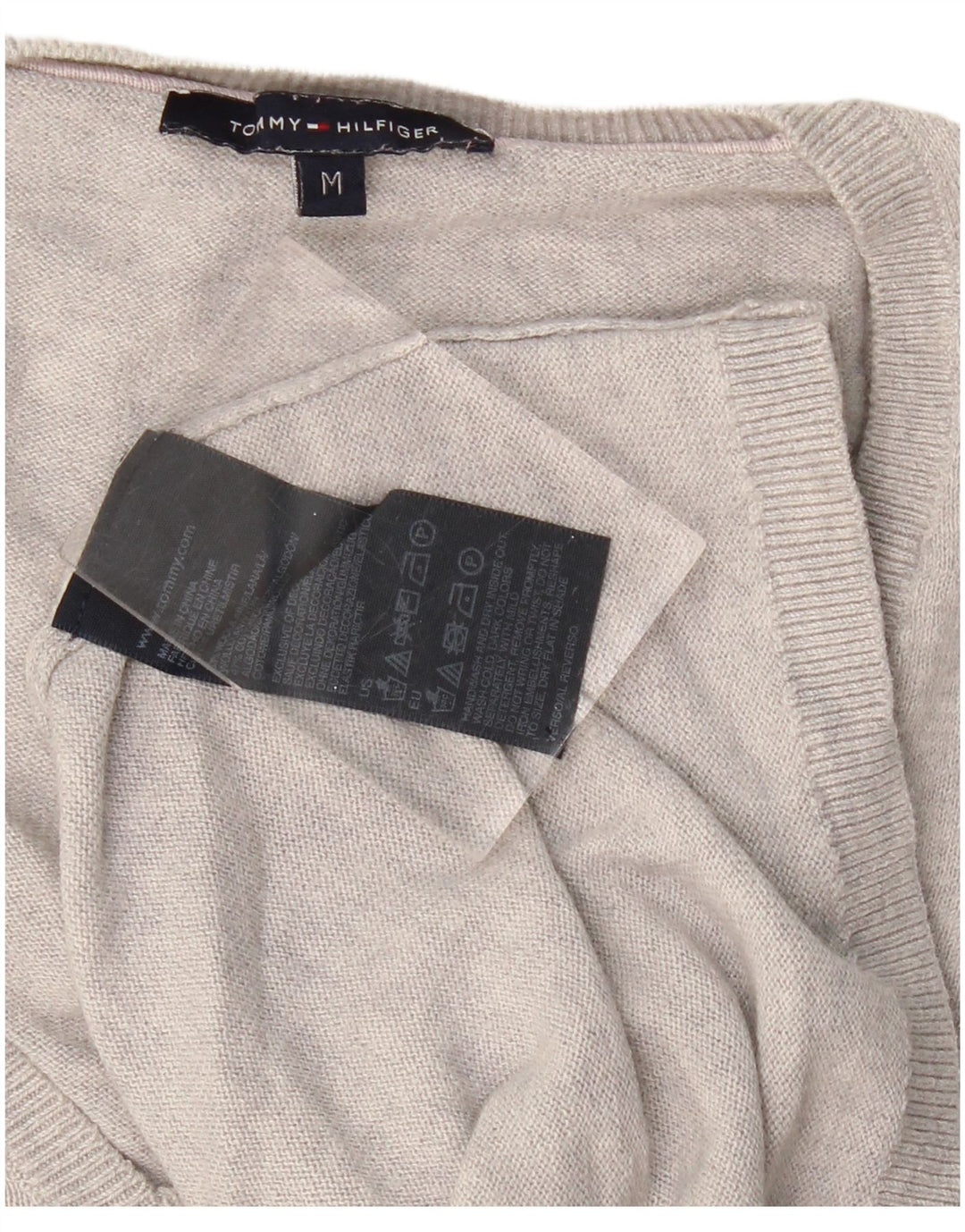 Женский джемпер с v-образным вырезом Tommy Hilfiger UK 12, шерсть среднего серого цвета