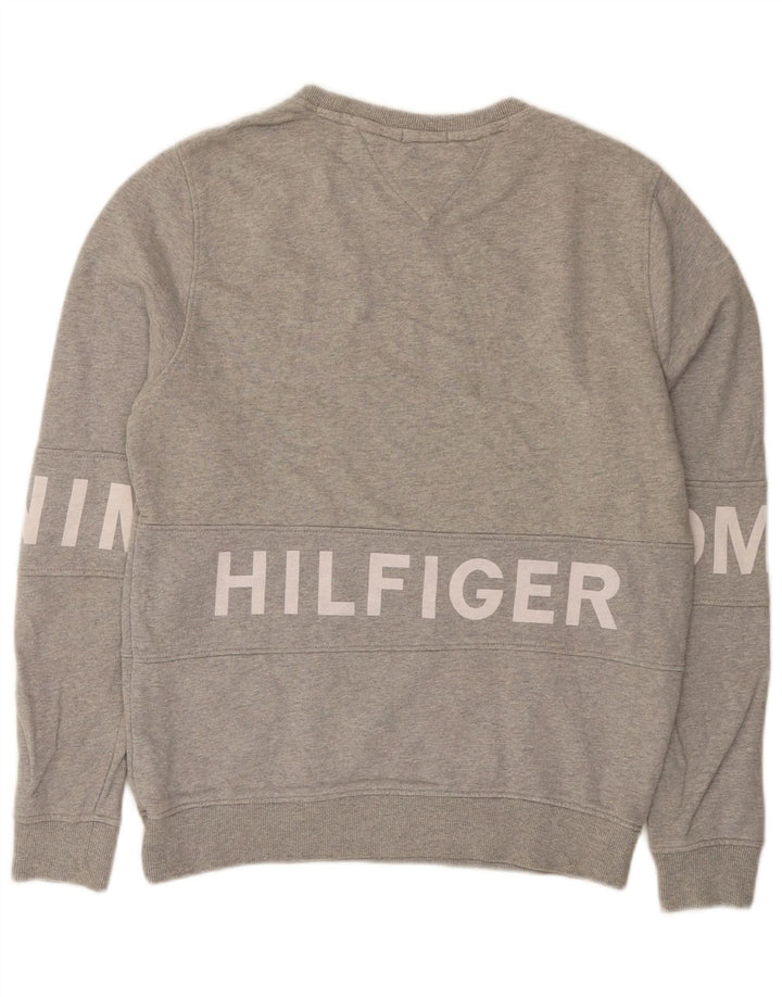 Мужской свитшот с рисунком Tommy Hilfiger, хлопковый джемпер среднего серого цвета