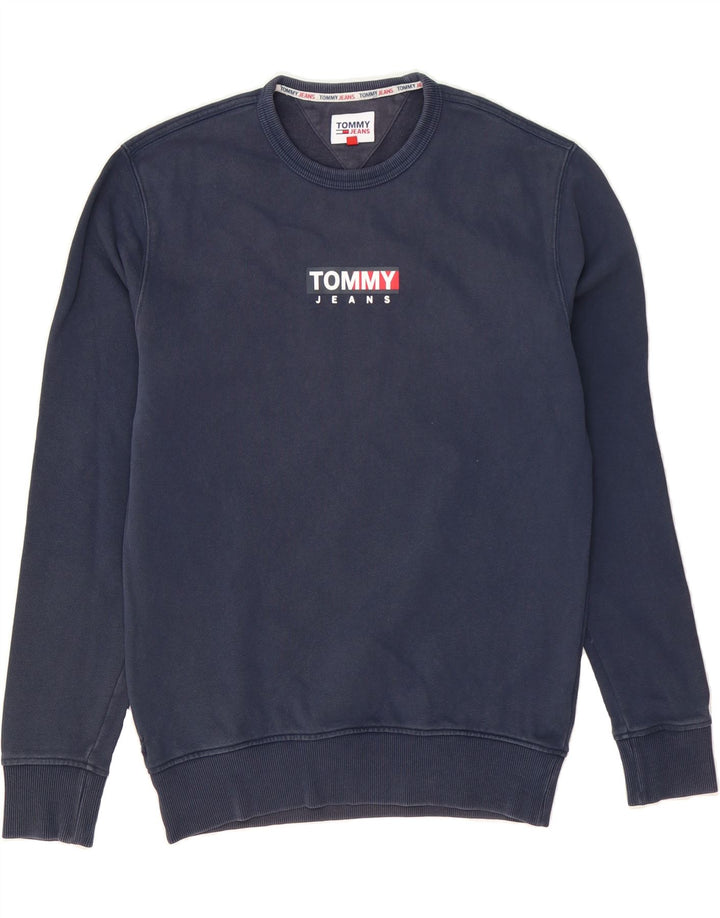 TOMMY HILFIGER Mens Graphic Sweatshirt Jumper Medium Navy Blue Cotton Vintage Tommy Hilfiger and Second-Hand Tommy Hilfiger from Messina Hembry 