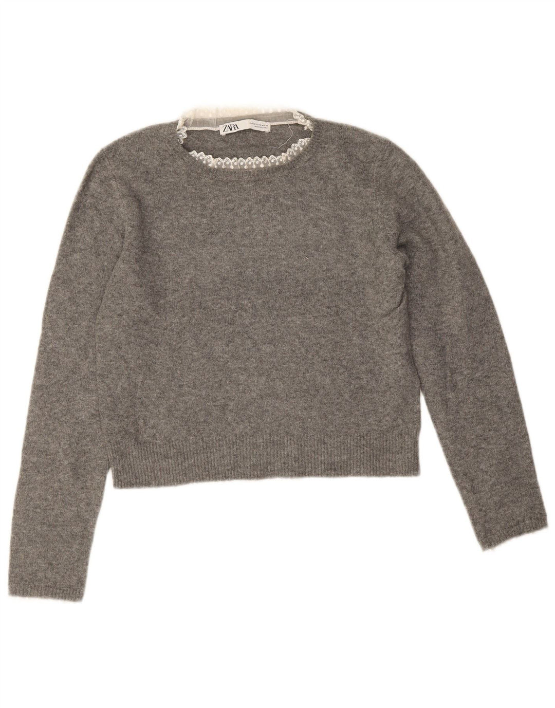 Женский укороченный джемпер с круглым вырезом Zara UK 14, средний серый цвет
