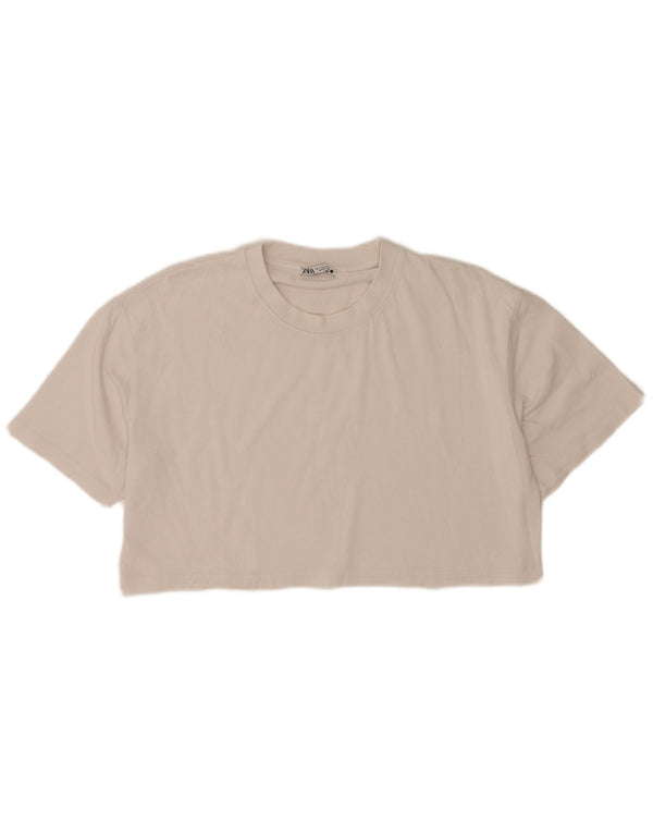 Женская укороченная футболка оверсайз Zara UK 14, средний белый