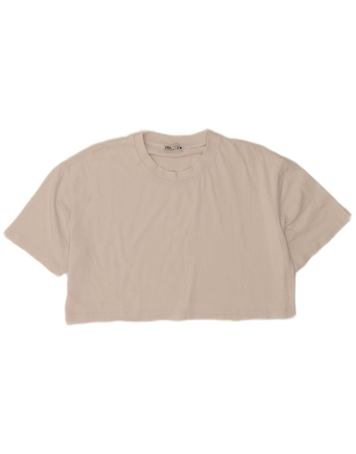 Женская укороченная футболка оверсайз Zara UK 14, средний белый