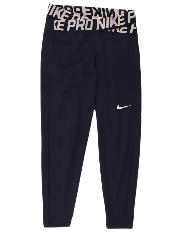 Женские леггинсы с рисунком Nike Dri Fit UK 14, средний темно-синий, полиэстер