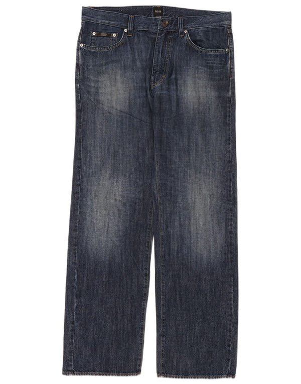 Мужские прямые джинсы Hugo Boss W34 L32 темно-синие, хлопок